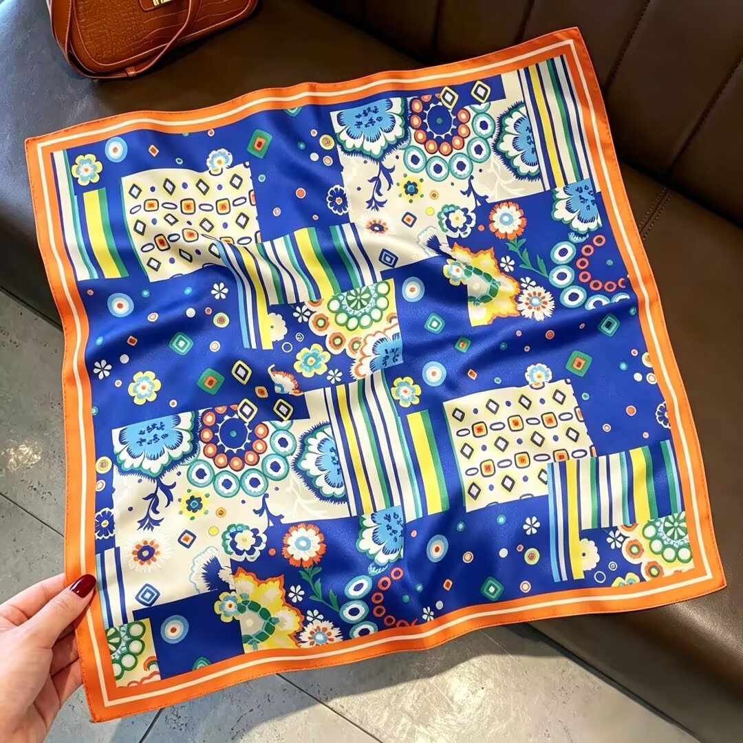 [ Bohemian Tile ] 100% Real Silk Bandana 53x53cm - Premium 22g Mulberry Silk Square Scarf