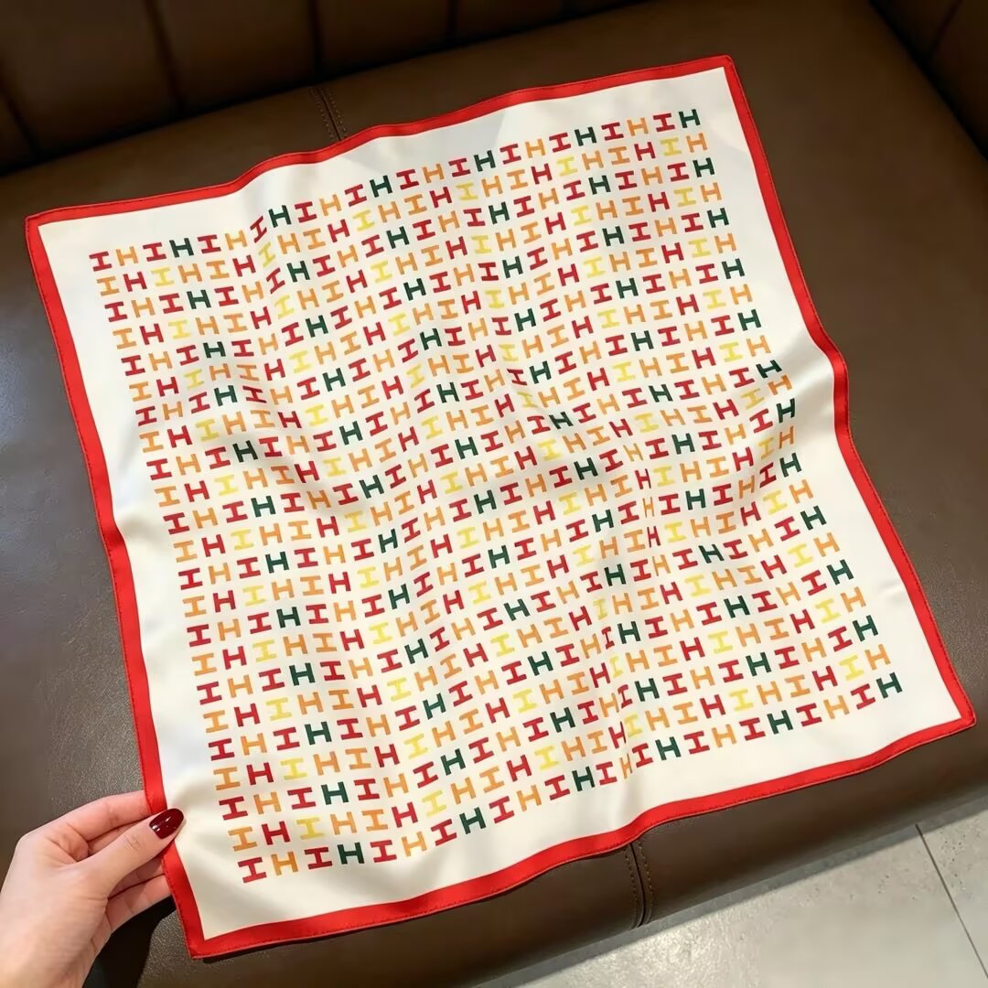 [ Graphic Letter Monogram ] 100% Real Silk Bandana 53x53cm - Premium 22g Mulberry Silk Square Scarf