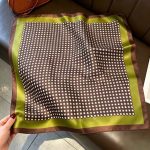 [ Vintage Geometric Clover ] 100% Real Silk Bandana 53x53cm - Premium 22g Mulberry Silk Square Scarf