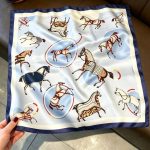 [ Equestrian Carousel Blue ] 100% Real Silk Bandana 53x53cm - Premium 22g Mulberry Silk Square Scarf