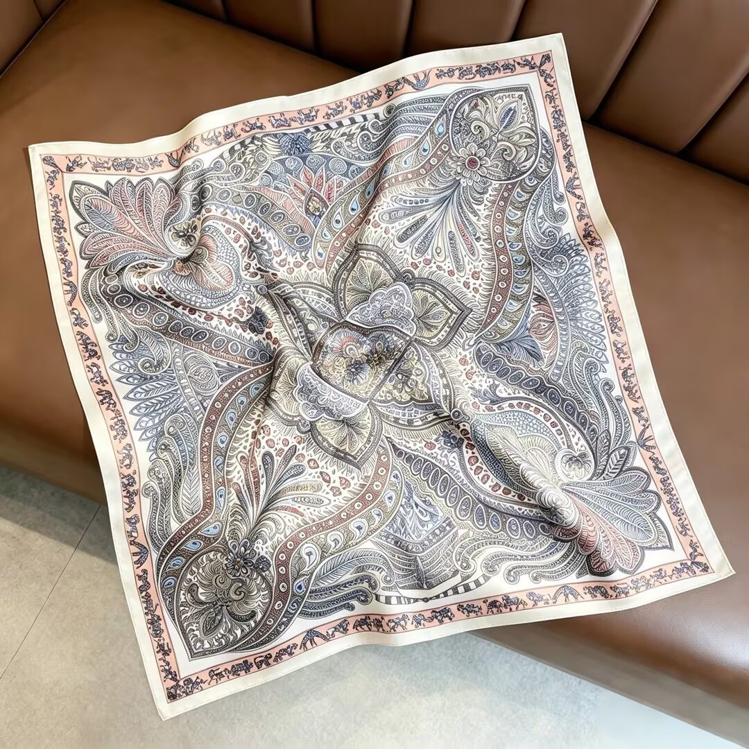 [ Baroque Paisley Imperial ] 100% Real Silk Bandana 53x53cm - Premium 22g Mulberry Silk Square Scarf
