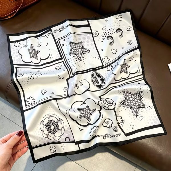 [ Pop Comic Comic Mono ] 100% Real Silk Bandana 53x53cm - Premium 22g Mulberry Silk Square Scarf