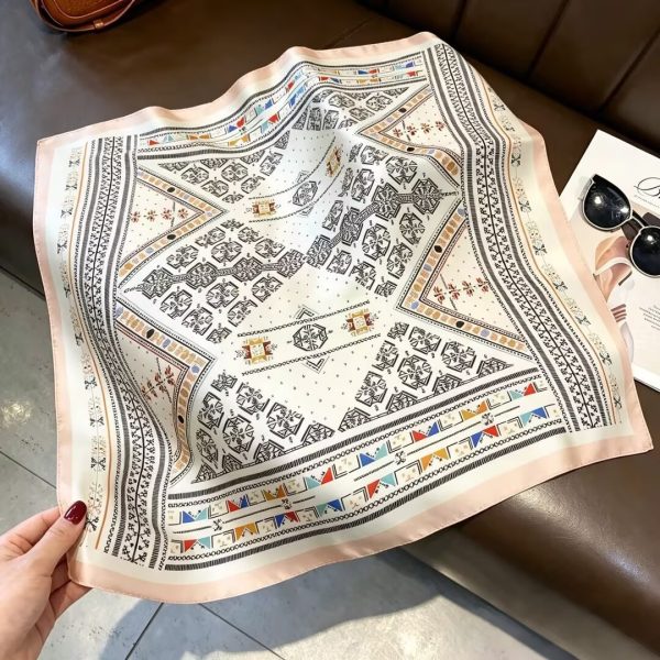 [ Retro Totem Geometric ] 100% Real Silk Bandana 53x53cm – Premium 22g Mulberry Silk Square Scarf