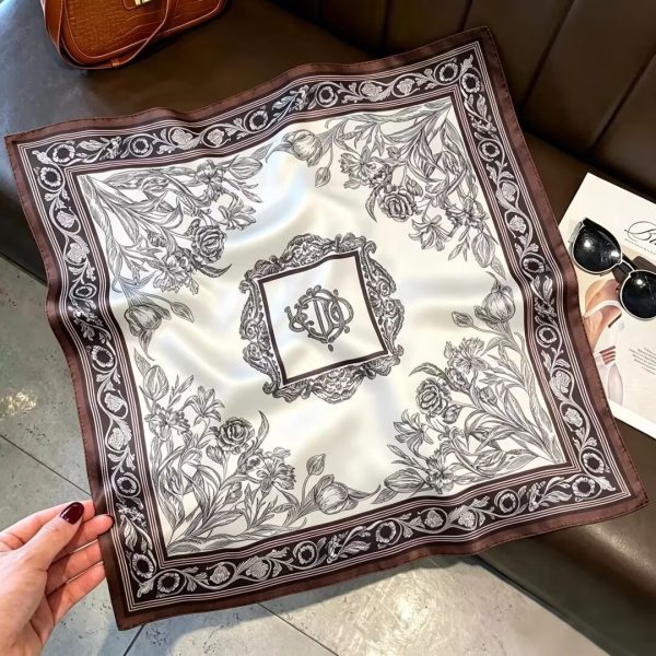 [ Classic Baroque Floral ] 100% Real Silk Bandana 53x53cm – Premium 22g Mulberry Silk Square Scarf