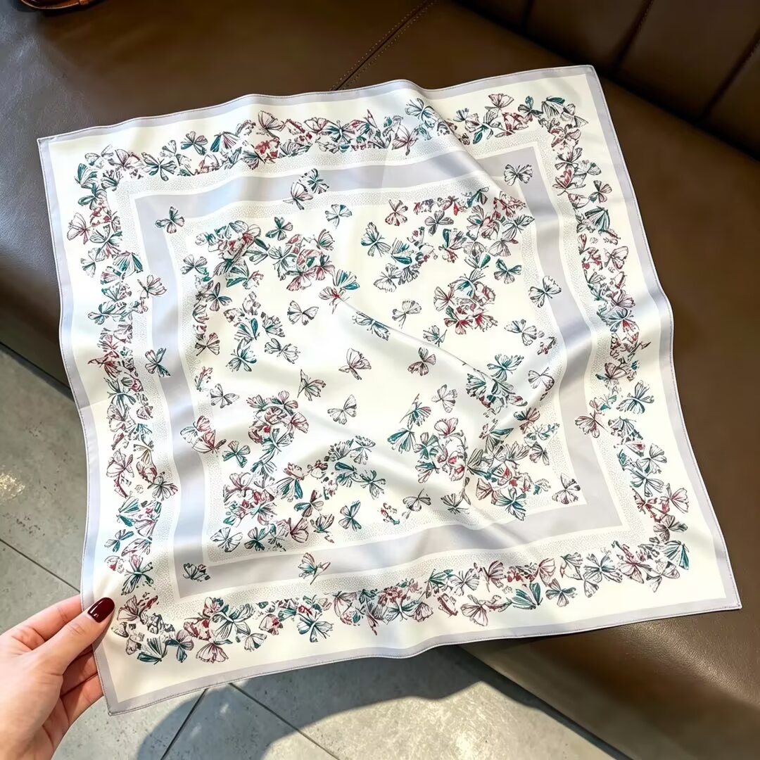 [ Romantic Watercolor Butterfly ] 100% Real Silk Bandana 53x53cm – Premium 22g Mulberry Silk Square Scarf