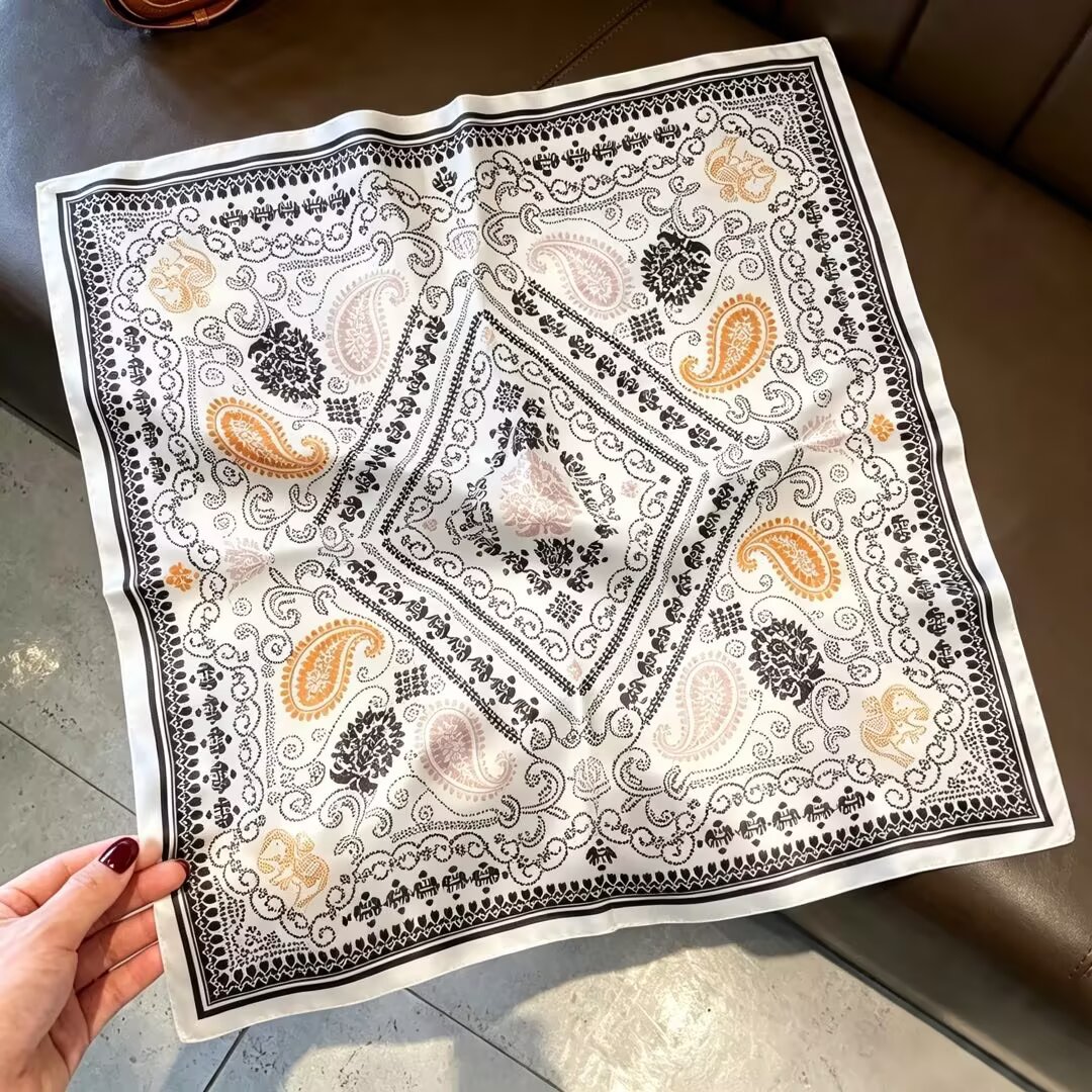 [ Vintage Paisley Bandana ] 100% Real Silk Bandana 53x53cm – Premium 22g Mulberry Silk Square Scarf