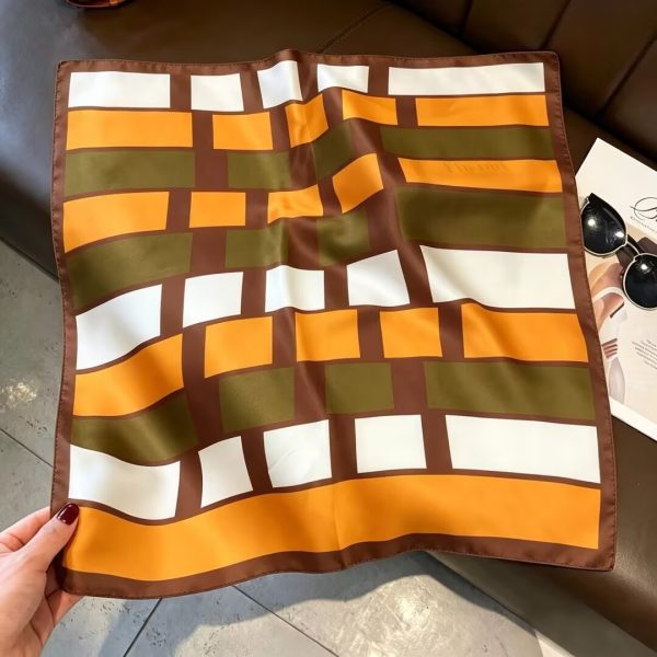 [ Modern Retro Geometric Blocks ] 100% Real Silk Bandana 53x53cm – Premium 22g Mulberry Silk Square Scarf