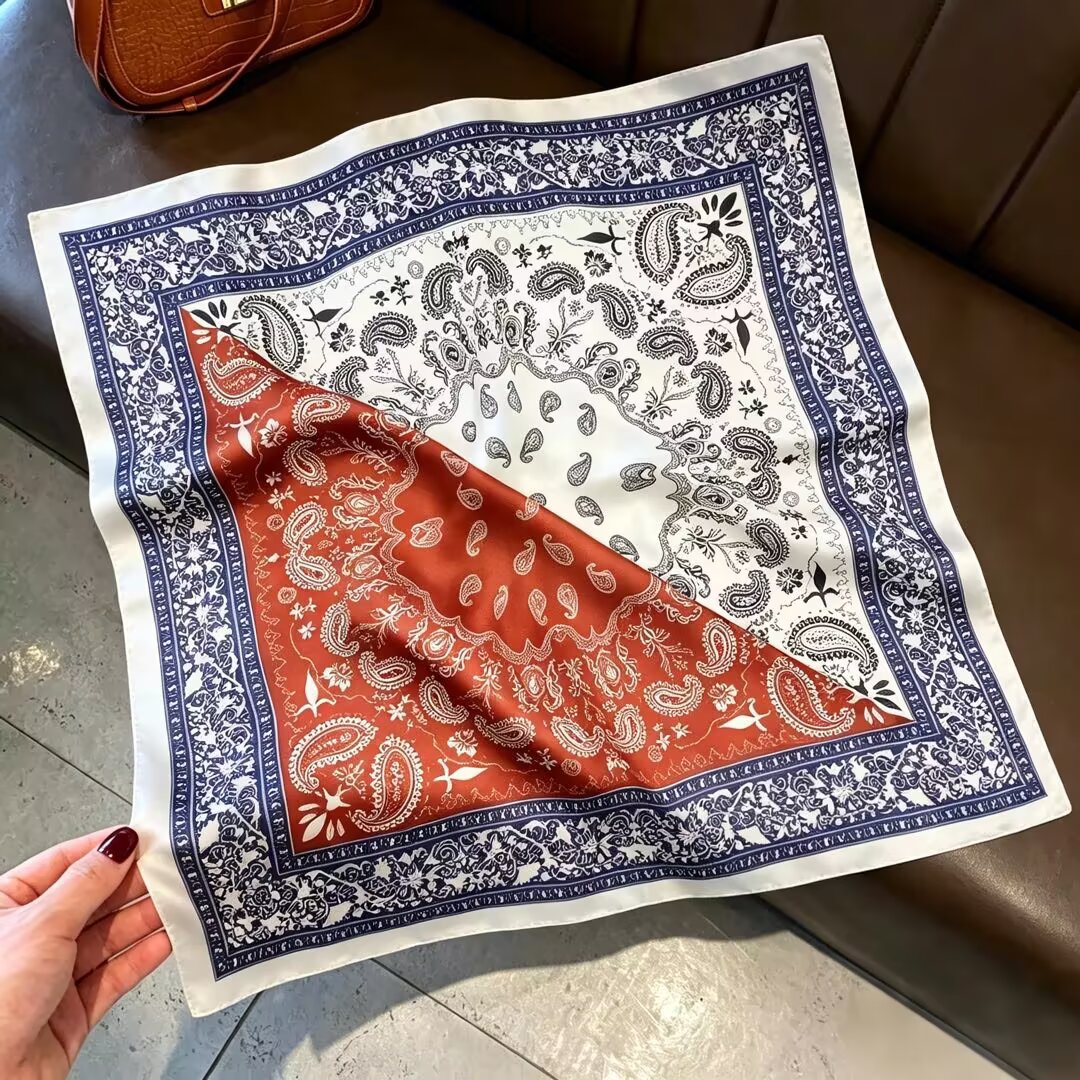 [ Split Tone Royal Paisley ] 100% Real Silk Bandana 53x53cm – Premium 22g Mulberry Silk Square Scarf