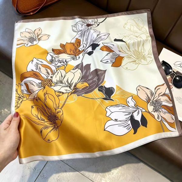 [ Modernist Magnolia Floral ] 100% Real Silk Bandana 53x53cm – Premium 22g Mulberry Silk Square Scarf