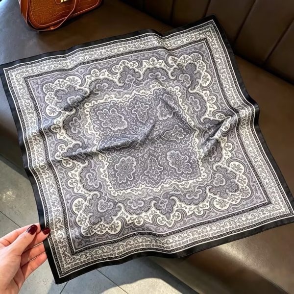 [ Gothic Baroque Medallion ] 100% Real Silk Bandana 53x53cm – Premium 22g Mulberry Silk Square Scarf