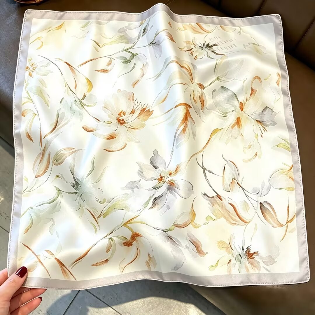 [ Soft Watercolor Lily ] 100% Real Silk Bandana 53x53cm – Premium 22g Mulberry Silk Square Scarf