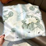 [ Zen Ink Lotus & Koi Fish ] 100% Real Silk Bandana 53x53cm – Premium 22g Mulberry Silk Square Scarf