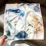 [ Modern Splash Ink Lotus ] 100% Real Silk Bandana 53x53cm – Premium 22g Mulberry Silk Square Scarf