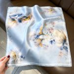 [ Elegant Iris Bouquet ] 100% Real Silk Bandana 53x53cm – Premium 22g Mulberry Silk Square Scarf