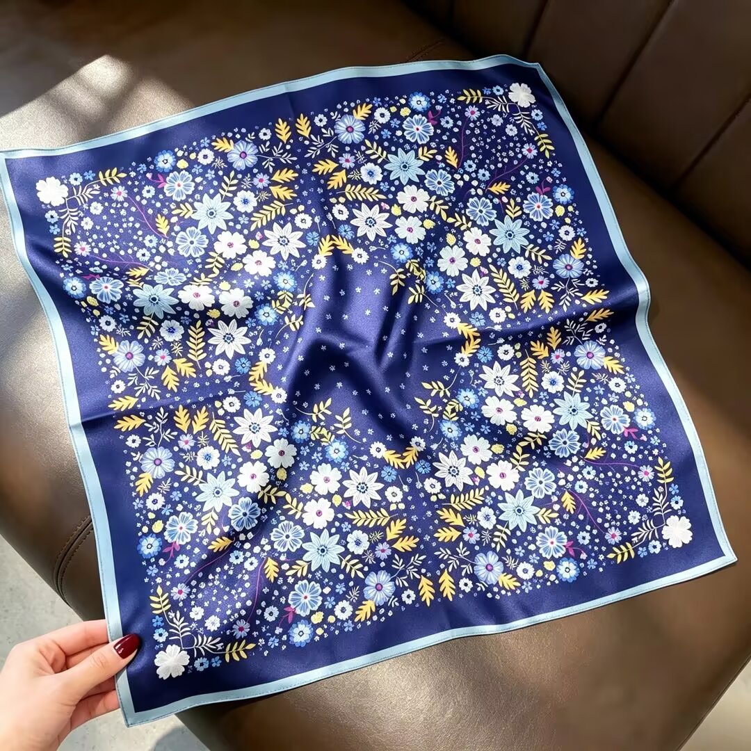 [ Nordic Pastoral Ditsy Floral ] 100% Real Silk Bandana 53x53cm – Premium 22g Mulberry Silk Square Scarf