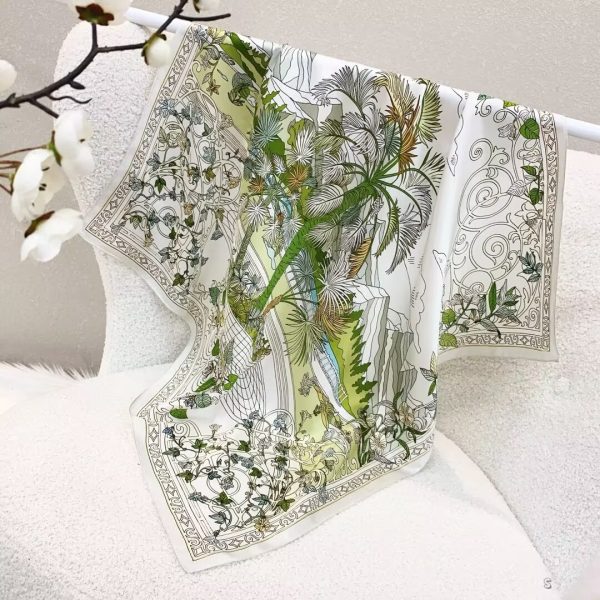 [ Botanical Rainforest Greenhouse ] 100% Real Silk Bandana 70x70cm – Premium 33g Mulberry Silk Square Scarf