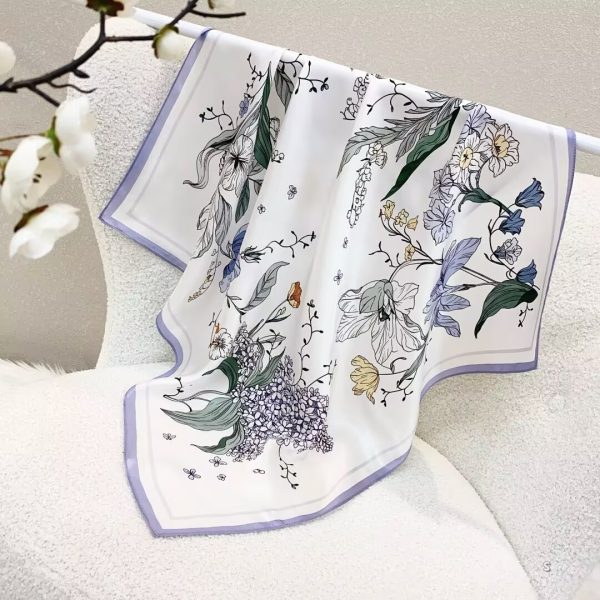 [ Romantic Pastoral Wildflower Garden ] 100% Real Silk Bandana 70x70cm – Premium 33g Mulberry Silk Square Scarf