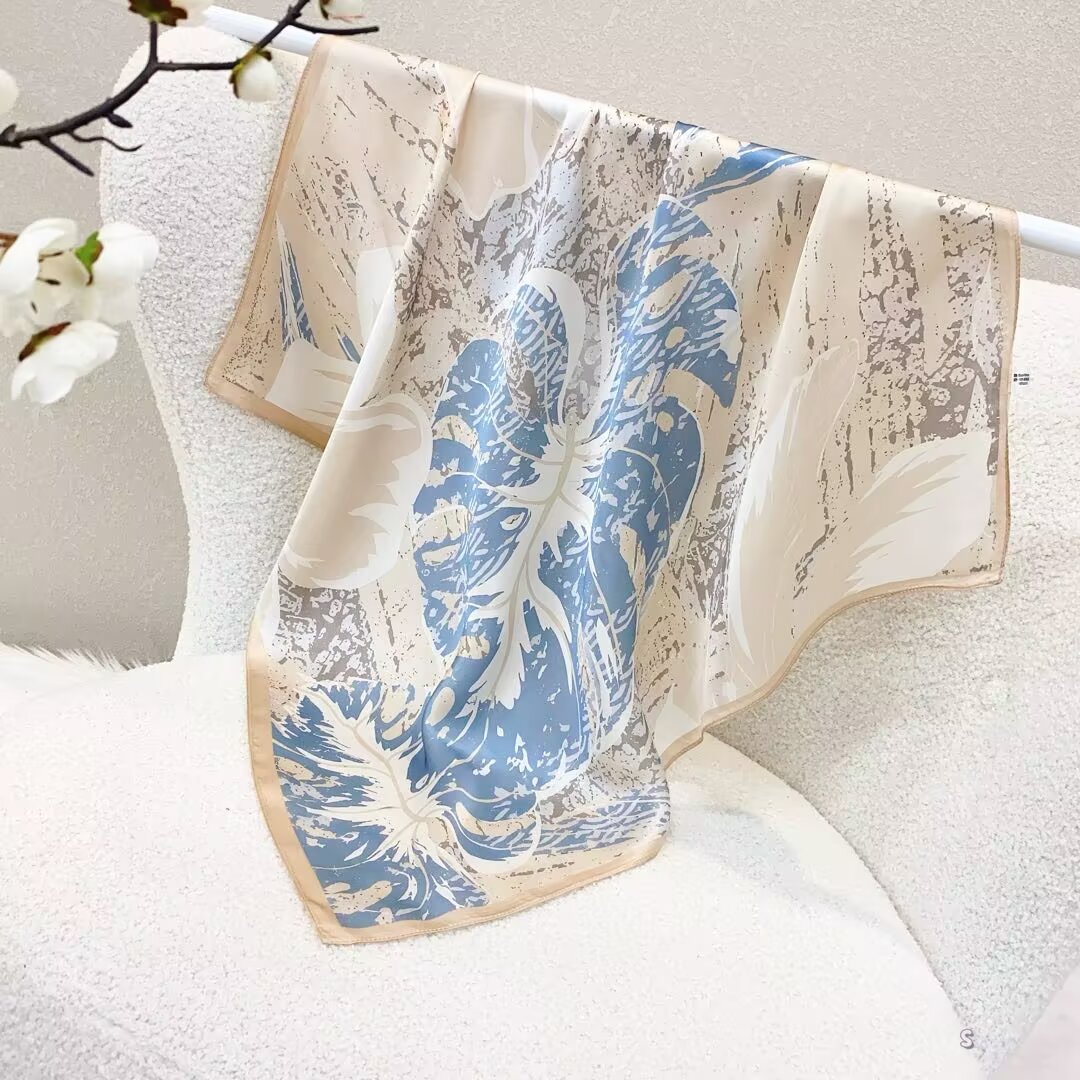 [ Vintage Abstract Oil Monstera ] 100% Real Silk Bandana 70x70cm – Premium 33g Mulberry Silk Square Scarf