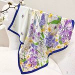 [ Romantic Spring Hyacinth & Daffodil Garden ] 100% Real Silk Bandana 70x70cm – Premium 33g Mulberry Silk Square Scarf