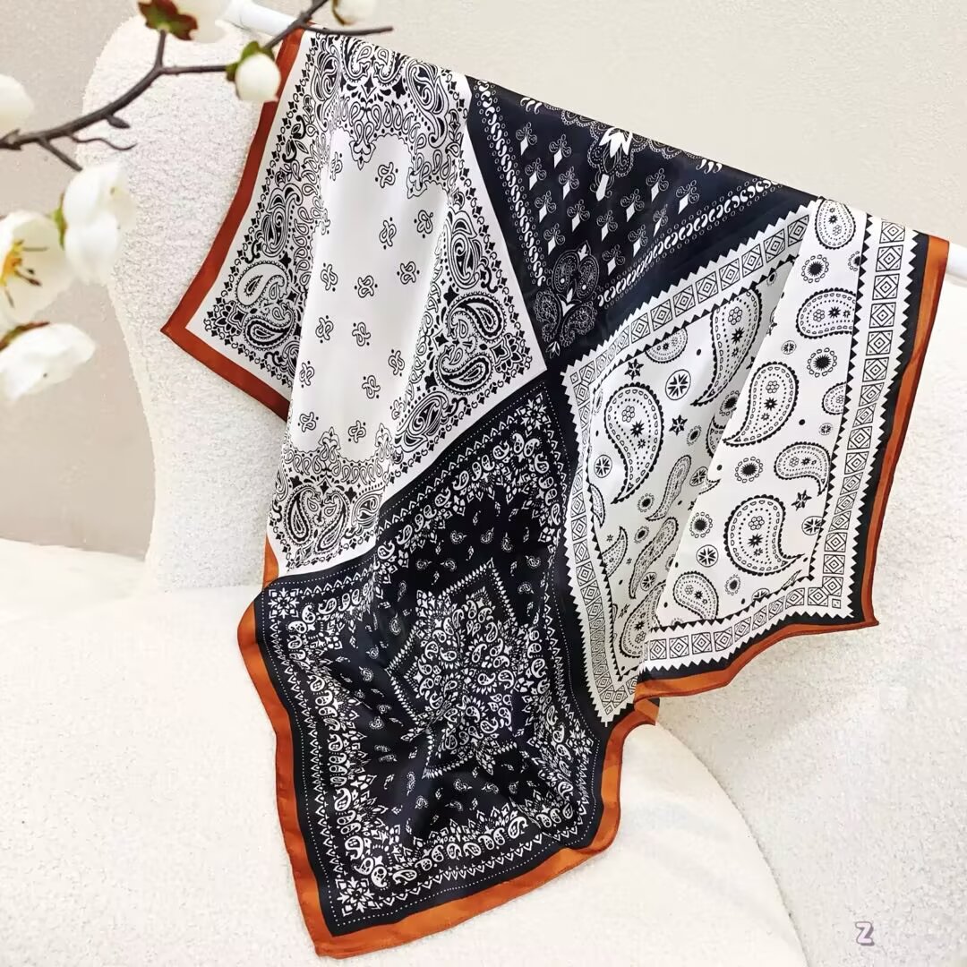 [ Classic Four-Grid Paisley Bandana ] 100% Real Silk Bandana 70x70cm – Premium 33g Mulberry Silk Square Scarf
