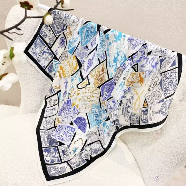 [ Vintage Philatelic Stamp Patchwork ] 100% Real Silk Bandana 70x70cm – Premium 33g Mulberry Silk Square Scarf