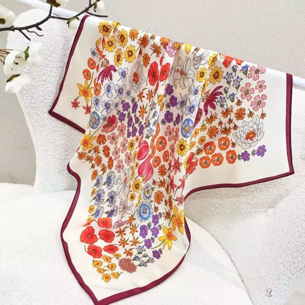 [ Retro French Botanical Bloom ] 100% Real Silk Bandana 70x70cm – Premium 33g Mulberry Silk Square Scarf
