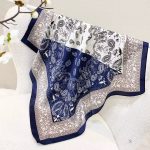 [ Split-Tone Royal Navy Paisley ] 100% Real Silk Bandana 70x70cm – Premium 33g Mulberry Silk Square Scarf