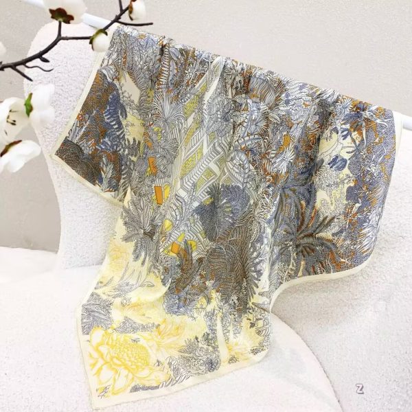 [ Antique Rainforest Glasshouse ] 100% Real Silk Bandana 70x70cm – Premium 33g Mulberry Silk Square Scarf