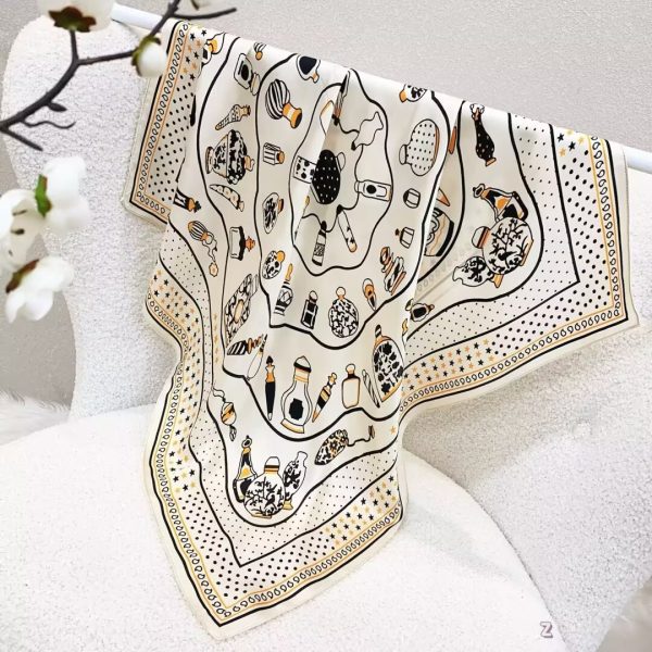 [ Vintage Versailles Perfume Bottles ] 100% Real Silk Bandana 70x70cm – Premium 33g Mulberry Silk Square Scarf