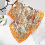[ Sunset Orange Secret Garden Tapestry ] 100% Real Silk Bandana 70x70cm – Premium 33g Mulberry Silk Square Scarf