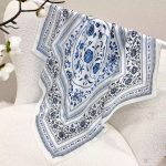 [ Vintage Blue and White Porcelain ] 100% Real Silk Bandana 70x70cm – Premium 33g Mulberry Silk Square Scarf