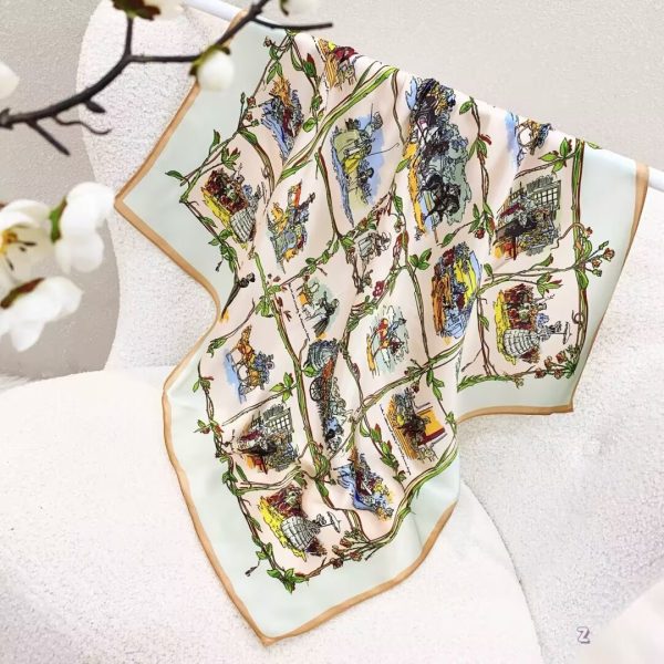 [ Vintage Equestrian Manor Vignettes ] 100% Real Silk Bandana 70x70cm – Premium 33g Mulberry Silk Square Scarf