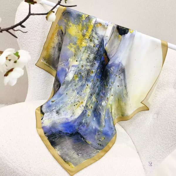 [ Contemporary Abstract Oil Painting ] 100% Real Silk Bandana 70x70cm – Premium 33g Mulberry Silk Square Scarf