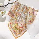 [ Vintage Monogram & Hot Air Balloon ] 100% Real Silk Bandana 70x70cm – Premium 33g Mulberry Silk Square Scarf