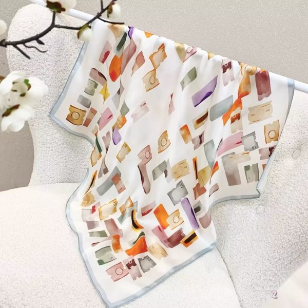 [ Modern Watercolor Brushstrokes & Labels ] 100% Real Silk Bandana 70x70cm – Premium 33g Mulberry Silk Square Scarf