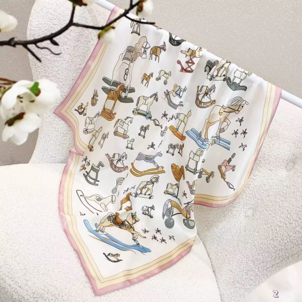 [ Vintage Victorian Rocking Horses ] 100% Real Silk Bandana 70x70cm – Premium 33g Mulberry Silk Square Scarf