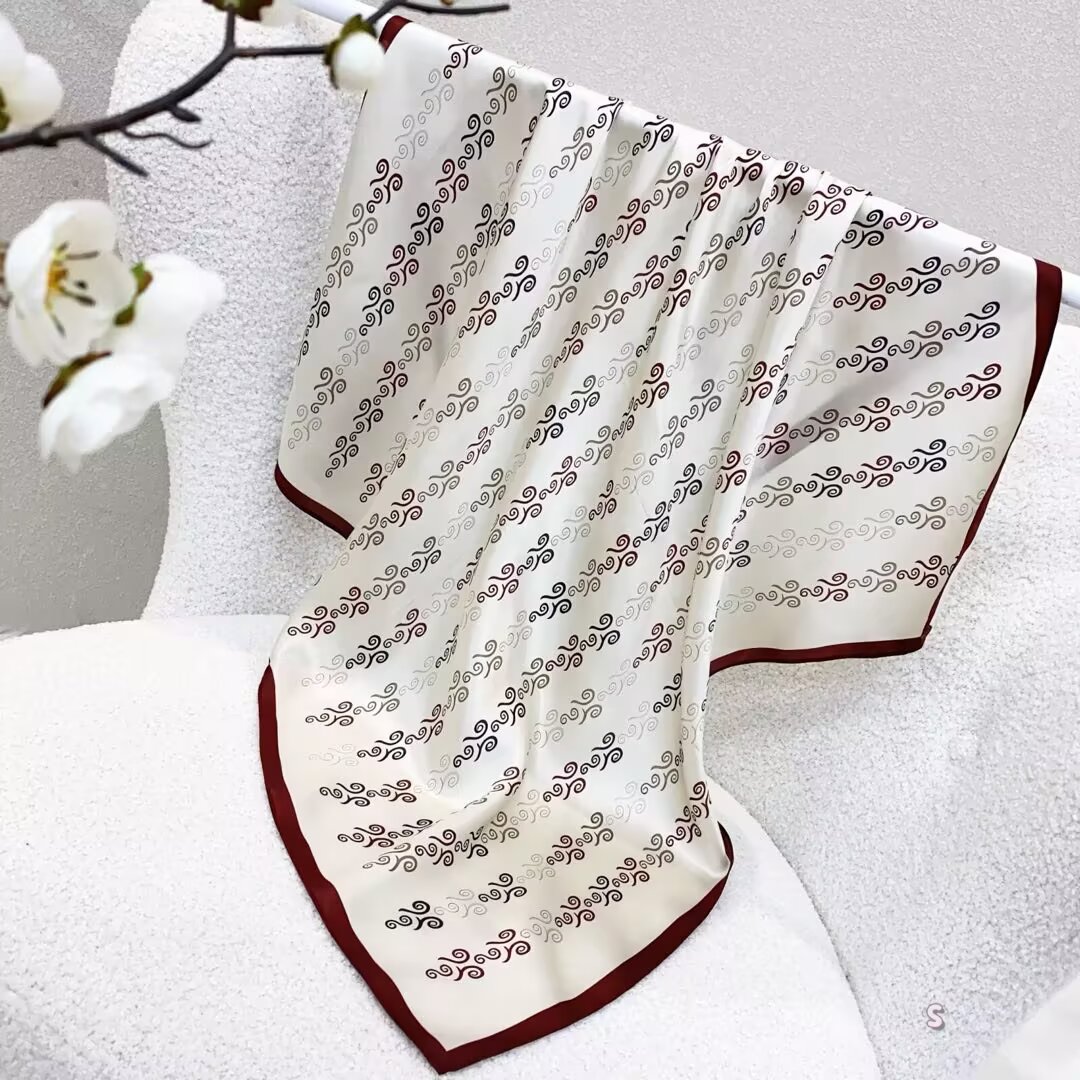 [ Modern Geometric Swirl Monogram ] 100% Real Silk Bandana 70x70cm – Premium 33g Mulberry Silk Square Scarf