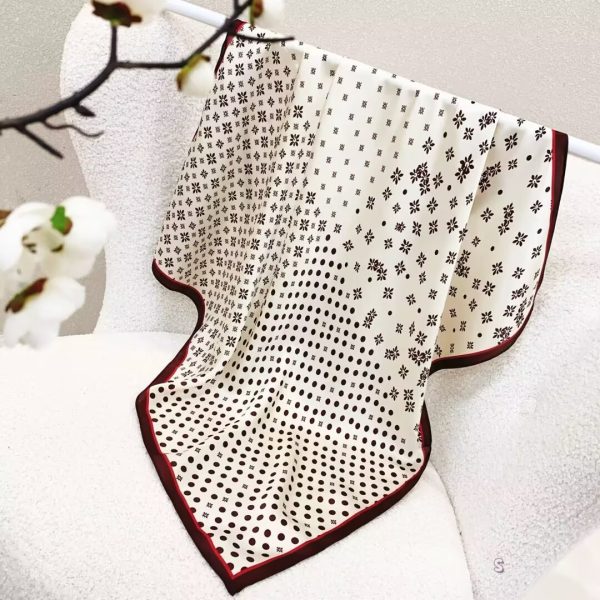 [ Modern Polka Dot Matrix & Daisy ] 100% Real Silk Bandana 70x70cm – Premium 33g Mulberry Silk Square Scarf
