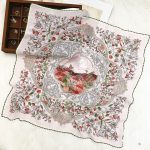 [ French Romantic Botanical Garden ] 100% Real Crepe de Chine Satin Silk Bandana 70x70cm – Heavyweight 50g Square Scarf with Scalloped Lace Border