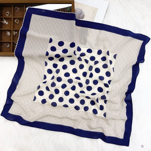 [ Modern Polka Dot Matrix Deconstruction ] 100% Real Crepe de Chine Satin Silk Bandana 70x70cm – Heavyweight 50g Square Scarf with Scalloped Lace Border