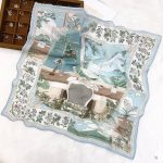 [ French Artist Studio & Sea View ] 100% Real Crepe de Chine Satin Silk Bandana 70x70cm – Heavyweight 50g Square Scarf with Scalloped Lace Border
