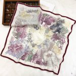 [ French Medieval Castle Garden ] 100% Real Crepe de Chine Satin Silk Bandana 70x70cm – Heavyweight 50g Square Scarf with Scalloped Lace Border
