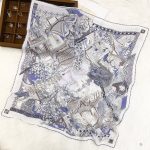 [ Vintage Chinoiserie Porcelain Garden ] 100% Real Crepe de Chine Satin Silk Bandana 70x70cm – Heavyweight 50g Square Scarf with Scalloped Lace Border