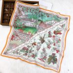 [ French Vintage Manor & Flowers ] 100% Real Crepe de Chine Satin Silk Bandana 70x70cm – Heavyweight 50g Square Scarf with Scalloped Lace Border