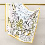 [ French Mediterranean Town Sketch ] 100% Real Crepe de Chine Satin Silk Bandana 70x70cm – Heavyweight 35g Square Scarf with Neat Tailored Edges