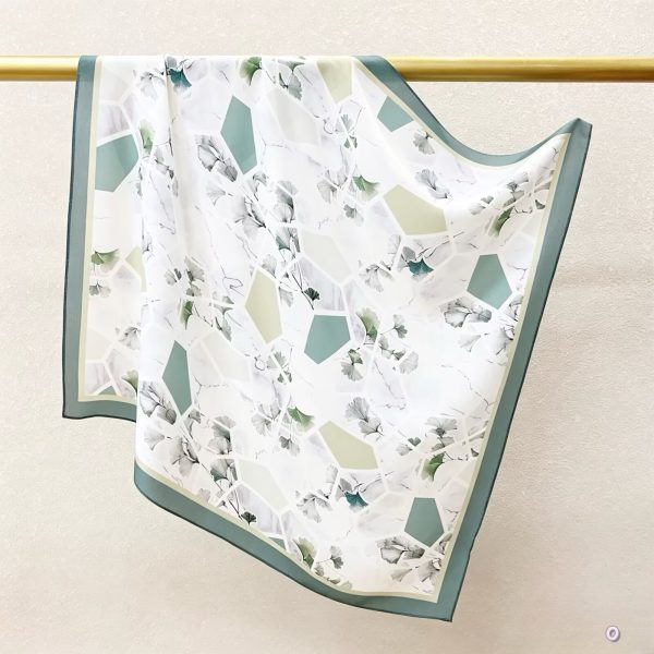 [ Modernist Marble Geometric & Ginkgo ] 100% Real Crepe de Chine Satin Silk Bandana 70x70cm – Heavyweight 35g Square Scarf with Neat Tailored Edges