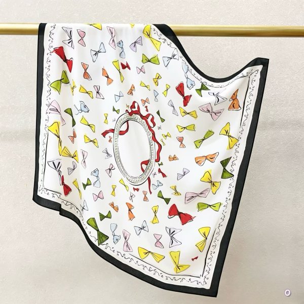 [ French Coquette Ribbon Bows ] 100% Real Crepe de Chine Satin Silk Bandana 70x70cm – Heavyweight 35g Square Scarf with Neat Tailored Edges