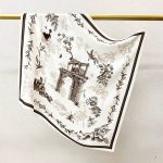 [ French Vintage Toile de Jouy Arch ] 100% Real Crepe de Chine Satin Silk Bandana 70x70cm – Heavyweight 35g Square Scarf with Neat Tailored Edges