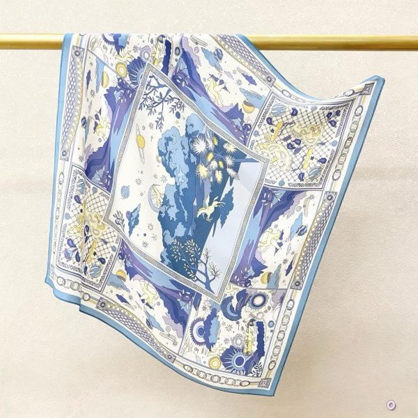 [ Whimsical Celestial Unicorn ] 100% Real Crepe de Chine Satin Silk Bandana 70x70cm – Heavyweight 35g Square Scarf with Neat Tailored Edges
