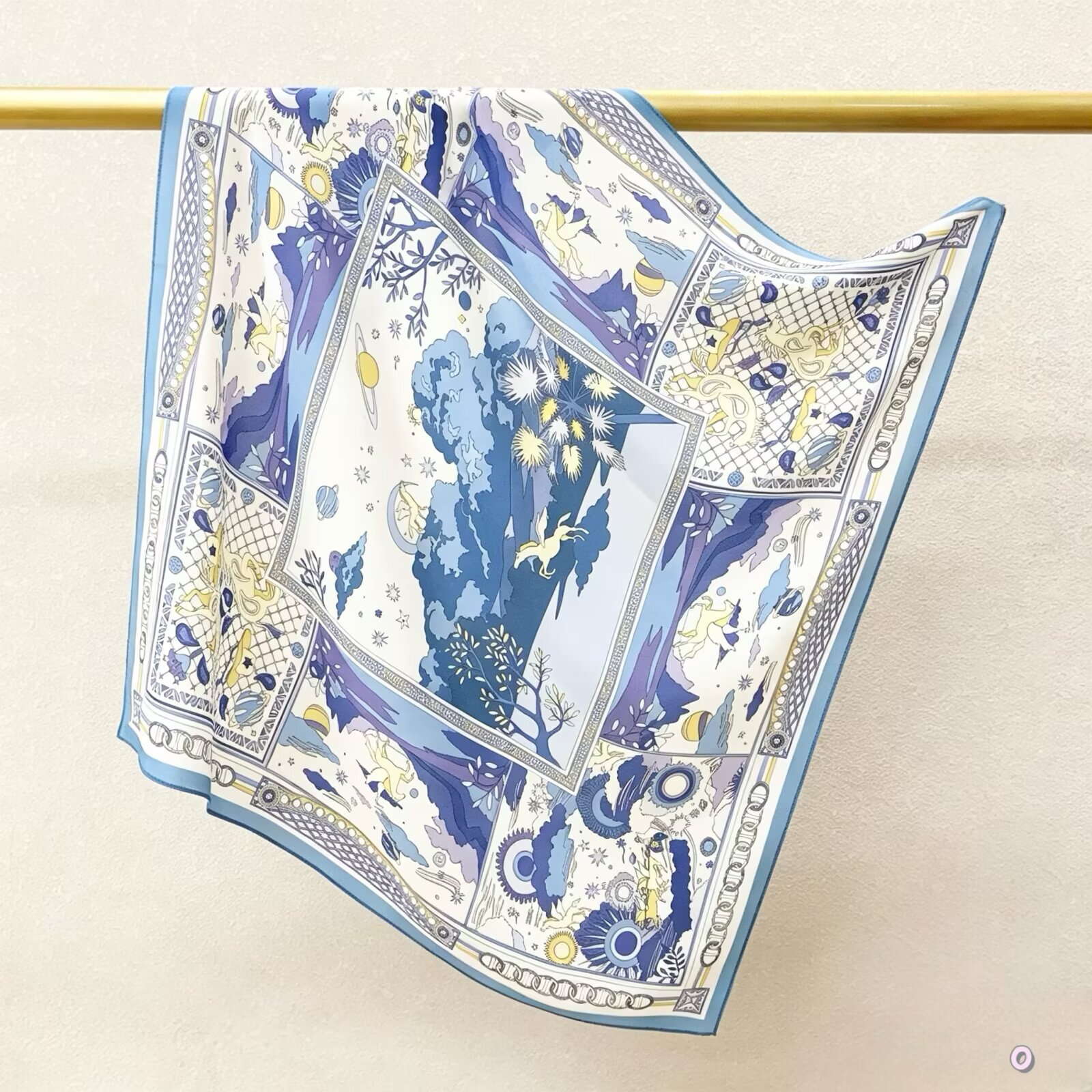 [ Whimsical Celestial Unicorn ] 100% Real Crepe de Chine Satin Silk Bandana 70x70cm – Heavyweight 35g Square Scarf with Neat Tailored Edges